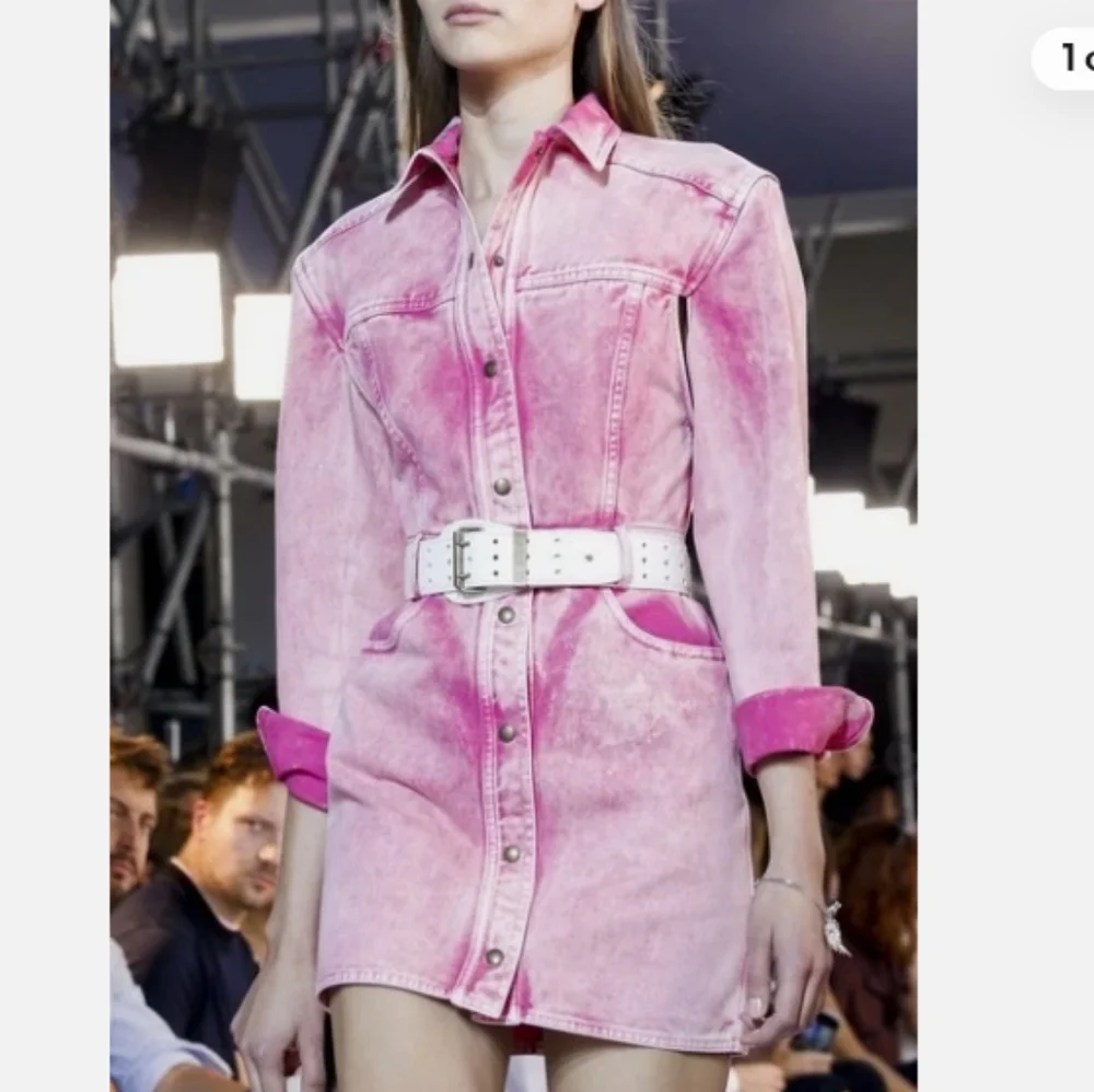Roberto Cavalli Pink Acid Washed Denim Western Style Long Sleeve Mini Dress - Picture 5 of 13